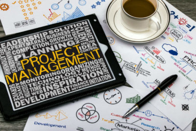 project management concept on touch screen